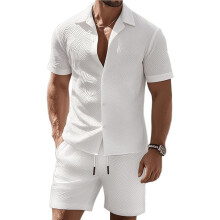 Herr Träningsdräkter 2-Delade Shorts Set Kortärmad Sweatsuit Outfits Vit L