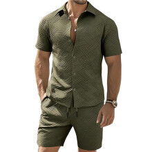 Herr Träningsdräkter 2-Delade Shorts Set Kortärmad Sweatsuit Outfits Armégrön L