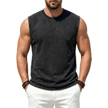 Canotte da Uomo per Allenamento, T-Shirt Senza Maniche, T-Shirt da Palestra con Lavaggio Acido, T-Shirt da Corsa, da Spiaggia, Vestibilità Ampia Nero