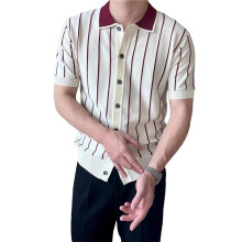 Camicie da Uomo Vintage A Righe con Bottoni, In Maglia Bianco XXXL