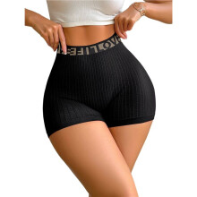 Women High Waisted Seamless Athletic Shorts Textured Ribbed Yoga Workout Biker Shorts Black XL