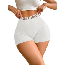 Women High Waisted Seamless Athletic Shorts Textured Ribbed Yoga Workout Biker Shorts White S