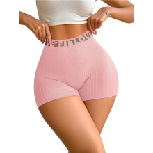 Women High Waisted Seamless Athletic Shorts Textured Ribbed Yoga Workout Biker Shorts  M
