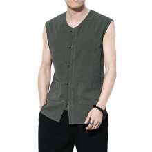 Men'S Sleeveless Button-Down Top Summer Casual Light-Weight Vest Dark Green XL