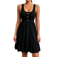 Womens Summer Dresses Sleeveless Button Down Casual Swing Dress Black L