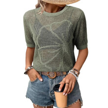 Women'S Summer Short Sleeve Crochet Tops Hollow Out Floral Sweaters Beach Vacation Cruise Outfits Green L