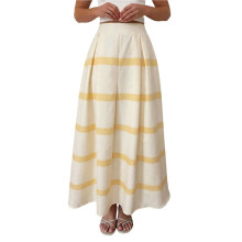 Women Striped Maxi Skirts A- Elastic Waist Flowy Skirt Beach Vacation Outfits Light Yellow L