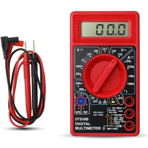 DT830B  Digital Multimeter with LCD Overload Protection Voltage Amperage Test Probe  AC Red