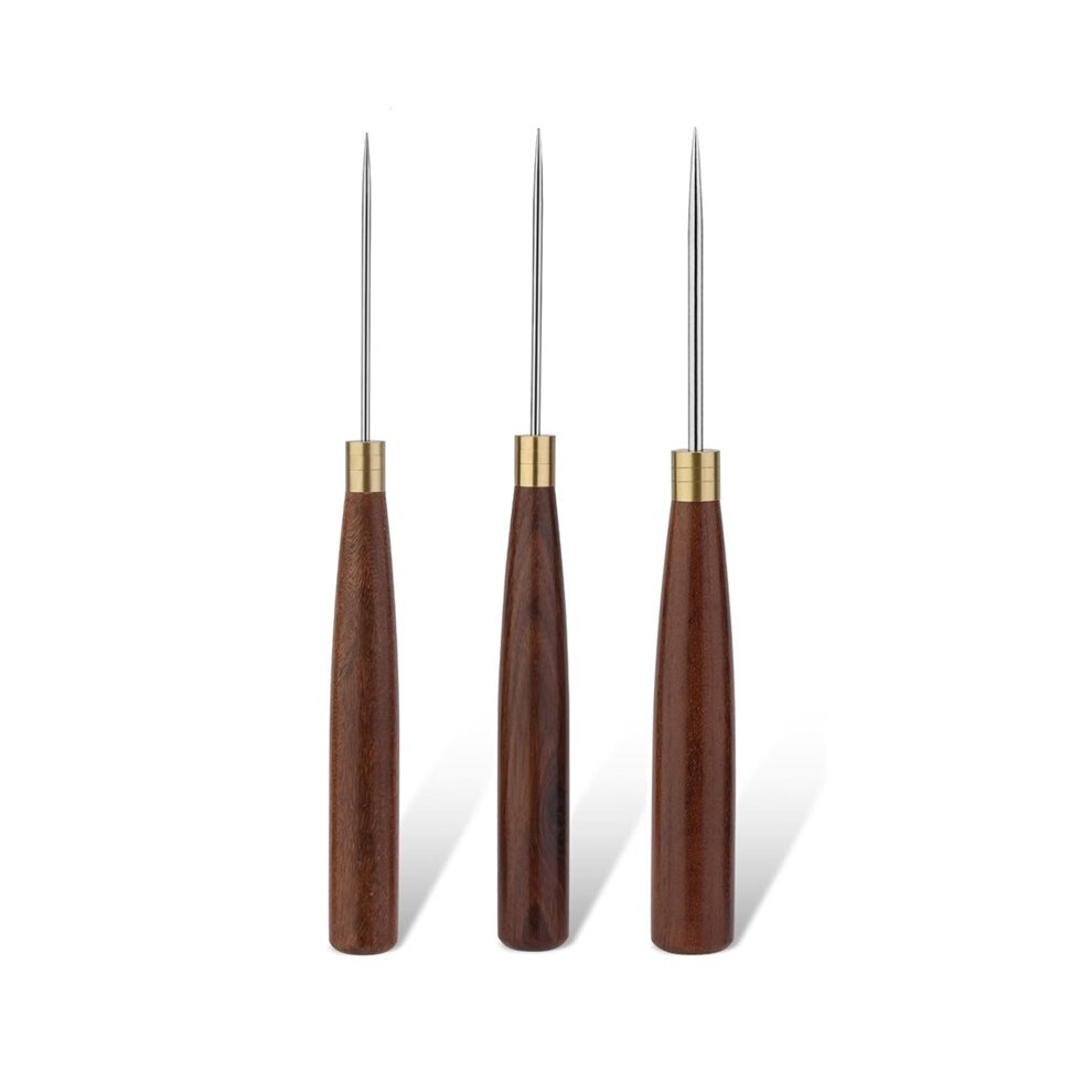 3 Sizes Awl Tool, Leather Sewing Awl With Wooden Handle,Scratch Awl Tool Sewing For Diy Leather Punching Stitching 6031319941948