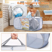 Mesh Laundry Hamper Basket, 3 Compartments Laundry Basket, Foldable Laundry Hamper with Side Pocket for Laundry Room