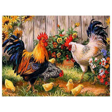 DIY 5D Diamond Painting By Number Kit, Full Drill Rooster Hen Chicks Embroidery Stitch Arts Canvas Wall Decor