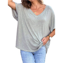 Dames T-Shirts met V-Hals, Oversized Model, Zomerse Shirts met Korte Mouwen, Losse Casual Tops. Cyaan M