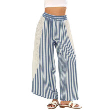 Women'S Summer Casual Loose Striped Wide Leg Lounge Pants Elastic Waist Palazzo Trousers Navy Stripes S