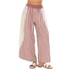 Women'S Summer Casual Loose Striped Wide Leg Lounge Pants Elastic Waist Palazzo Trousers Deep Red Stripes L