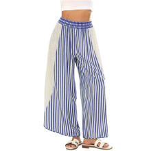 Women'S Summer Casual Loose Striped Wide Leg Lounge Pants Elastic Waist Palazzo Trousers Deep Navy Stripes XXL