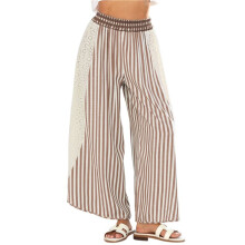 Women'S Summer Casual Loose Striped Wide Leg Lounge Pants Elastic Waist Palazzo Trousers Brown Stripes S