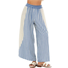 Women'S Summer Casual Loose Striped Wide Leg Lounge Pants Elastic Waist Palazzo Trousers Navy Stripes M