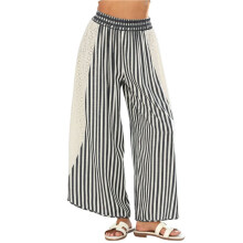 Women'S Summer Casual Loose Striped Wide Leg Lounge Pants Elastic Waist Palazzo Trousers Black M