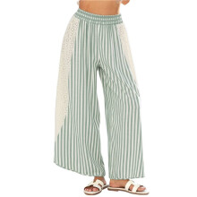 Women'S Summer Casual Loose Striped Wide Leg Lounge Pants Elastic Waist Palazzo Trousers Green Stripes M