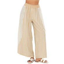 Women'S Summer Casual Loose Striped Wide Leg Lounge Pants Elastic Waist Palazzo Trousers Yellow Stripes XXL