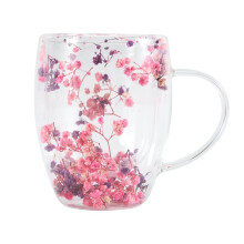 Creatives Real Flower Double Glass High Appearance Level Full Star Dried Flower Milk Coffee Glass 350ml Household Cup B