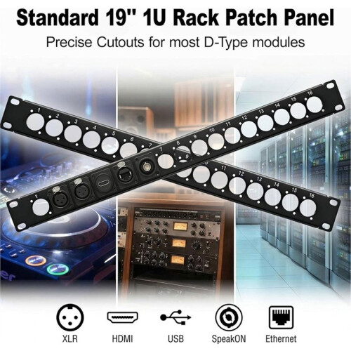 2 Packs 1U Rack XLR Patch Panel , Punched Metal Rack Mount Audio Rack Mount Panel 1U8