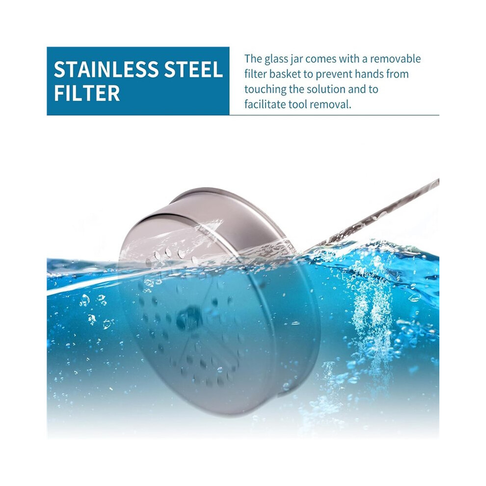 Nail Tool Disinfectant Jar - Glass Sterilizer with Removable Strainer Tray - for Manicure & Barber Supplies Storage