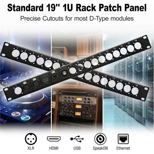 2 Packs 1U Rack XLR Patch Panel , Punched Metal Rack Mount Audio Rack Mount Panel 1U16 1