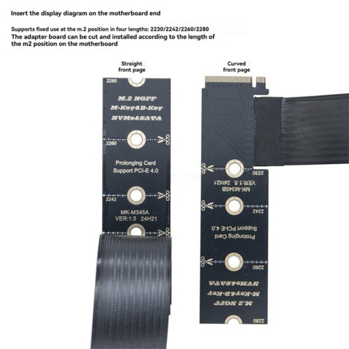 Câble D'Extension M.2 M-Key NVMe/NGFF PCIe 4.0 64 Gbit/S Sans Perte pour SSD 2230/2242/2260/2280 B 2