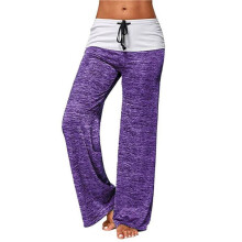 Bequeme Damen-Palazzo-Loungewear-Hose mit Weitem Bein, Stretch, Blumenmuster, Kordelzug Lila XL