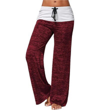 Bequeme Damen-Palazzo-Loungewear-Hose mit Weitem Bein, Stretch, Blumenmuster, Kordelzug Rot S