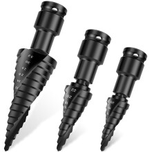 Zestaw 3 Wierteł Stopniowych, Stal Szybkotnąca, Spiralne Wiertło Stopniowe, 4-32 mm, Stożkowe Wiertło Stopniowe, Spiralne Wiertło Stopniowe