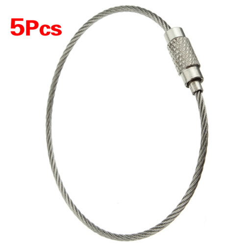 5pcs Stainless Steel Screw Locking Wire Keychain Cable Key Rings Outdoor Accessory