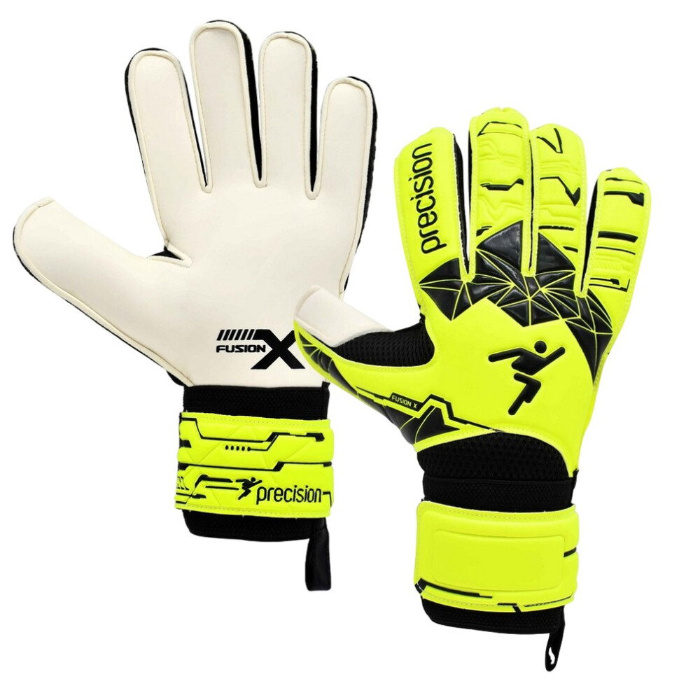 Photos - Goalkeeper Gloves Precision   Childrens/Kids Fusion X Flat Cut Essential  (7, White/Neon Green/Black)