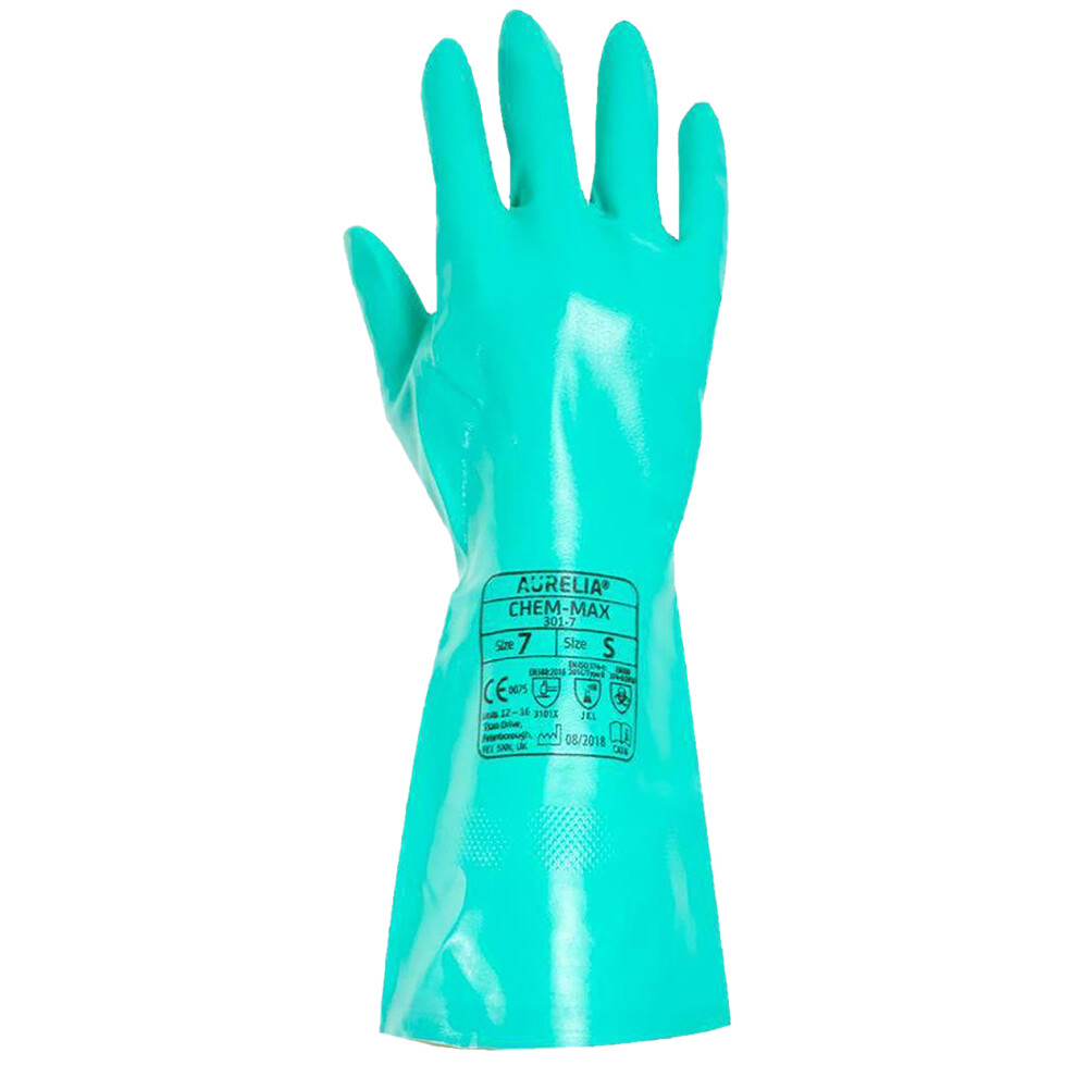 (Size 8, Turquoise) Aurelia Unisex Adults Chem Max Nitrile Chemical Gauntlet Rubber Glove 5059444090868