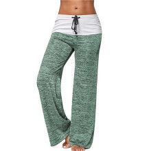 Bequeme Damen-Palazzo-Loungewear-Hose mit Weitem Bein, Stretch, Blumenmuster, Kordelzug Grün L