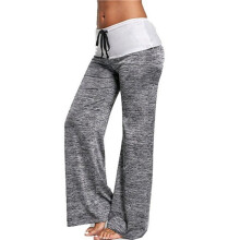 Bequeme Damen-Palazzo-Loungewear-Hose mit Weitem Bein, Stretch, Blumenmuster, Kordelzug Grau L