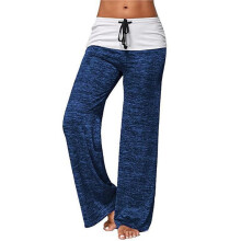 Bequeme Damen-Palazzo-Loungewear-Hose mit Weitem Bein, Stretch, Blumenmuster, Kordelzug Blau XXL
