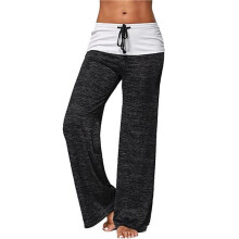 Bequeme Damen-Palazzo-Loungewear-Hose mit Weitem Bein, Stretch, Blumenmuster, Kordelzug Schwarz L