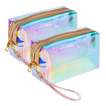 2er-Packung Durchsichtige, Schillernde Holografische Kosmetiktasche, Reise-Kosmetiktasche mit Reißverschluss-Organizer