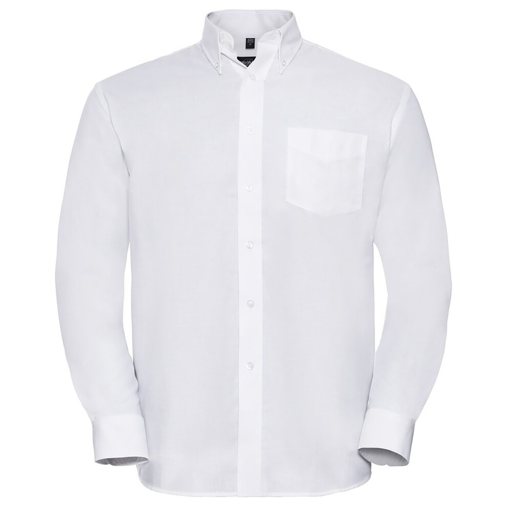 Russell (18Inch, ) Collection Mens Long Sleeve Easy Care Oxford Shirt White