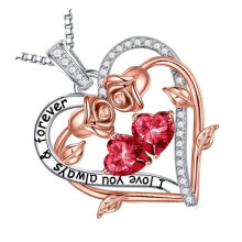 'S Day Gift, for Wife, Rose Heart Necklace, Romantic Gift for Wife/Girlfriend/Mom/Grandma,Versatile Pendant