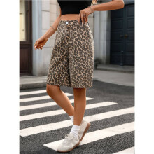 Women Leopard Print Jorts Cheetah Pants Denim Shorts Wide Leg Jeans Y2k Shorts Pants S