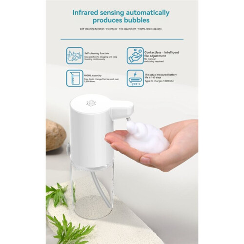 400ML Foam Output USB Soap Dispenser Infrared Sensor Hands-Free for Kitchen and Bathroom 1