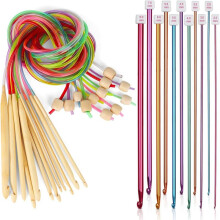 23 Pcs Tunisian Crochet Hooks Set, 11Pcs Aluminum Long Crochet Hooks 2.0-8.0 mm and 12 Pcs Bamboo Tunisian Crochet Hooks