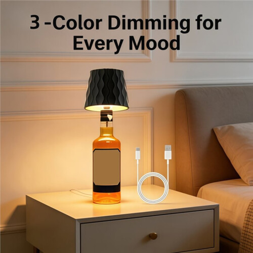 USB Rechargeable Wine Bottle Nightlight, Three-Tone Light Nordic Style Desktop Decorative Lights, Suitable for Bars 1
