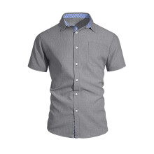 Mens Linen Short Sleeve Shirts Casual Button Down Shirt Beach Vacation Summer Tops with Pocket Dark Gray M