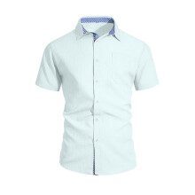 Mens Linen Short Sleeve Shirts Casual Button Down Shirt Beach Vacation Summer Tops with Pocket Light XXXL