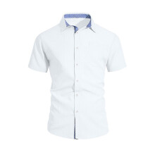Mens Linen Short Sleeve Shirts Casual Button Down Shirt Beach Vacation Summer Tops with Pocket White L