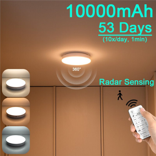 10000mAh Rechargeable  Motion-Sensing Ceiling Lamp No Wiring Light with Remote Wireless LED Light Dimmable 1